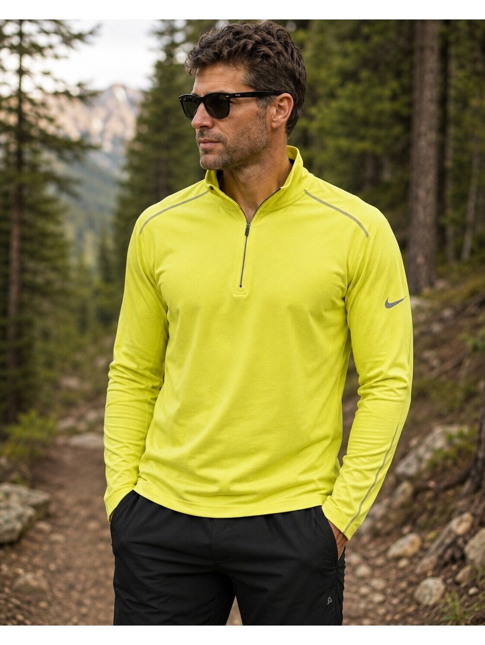 Nike Running Dri-FIT Men’s Large Volt Yellow 1/4 Zip Reflective Pullover